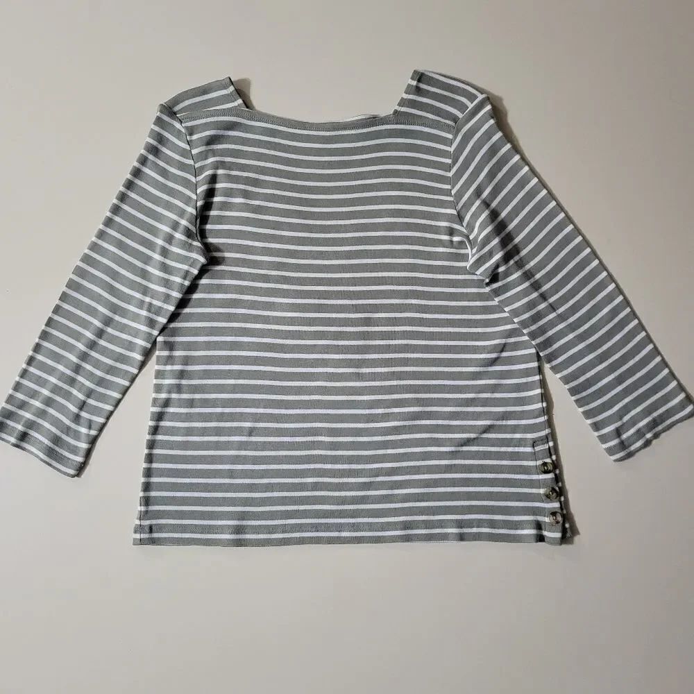 Chico's Sage Green Stripe Square Neck Pullover Top